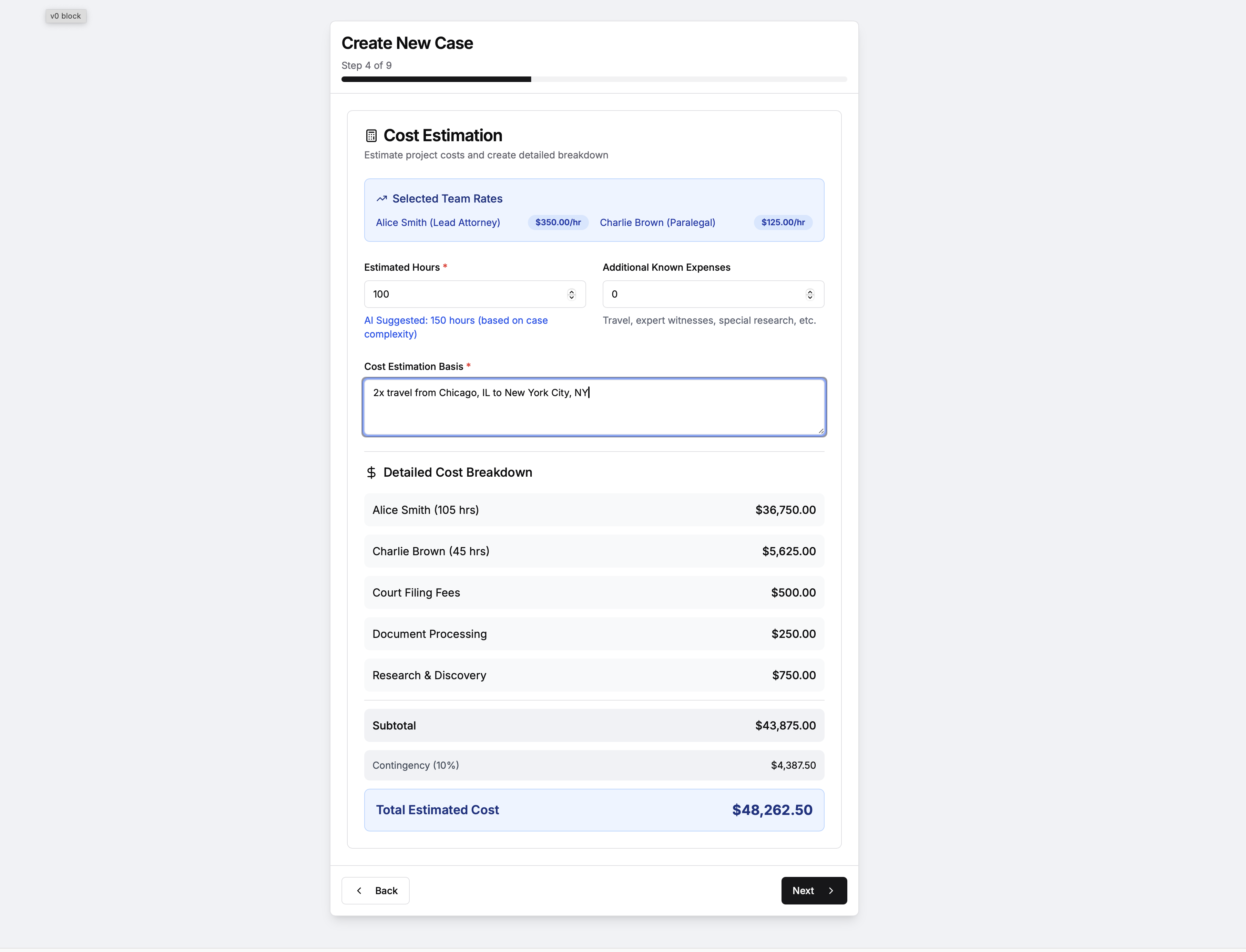Cost forecasting—instantly. — izy legal AI software